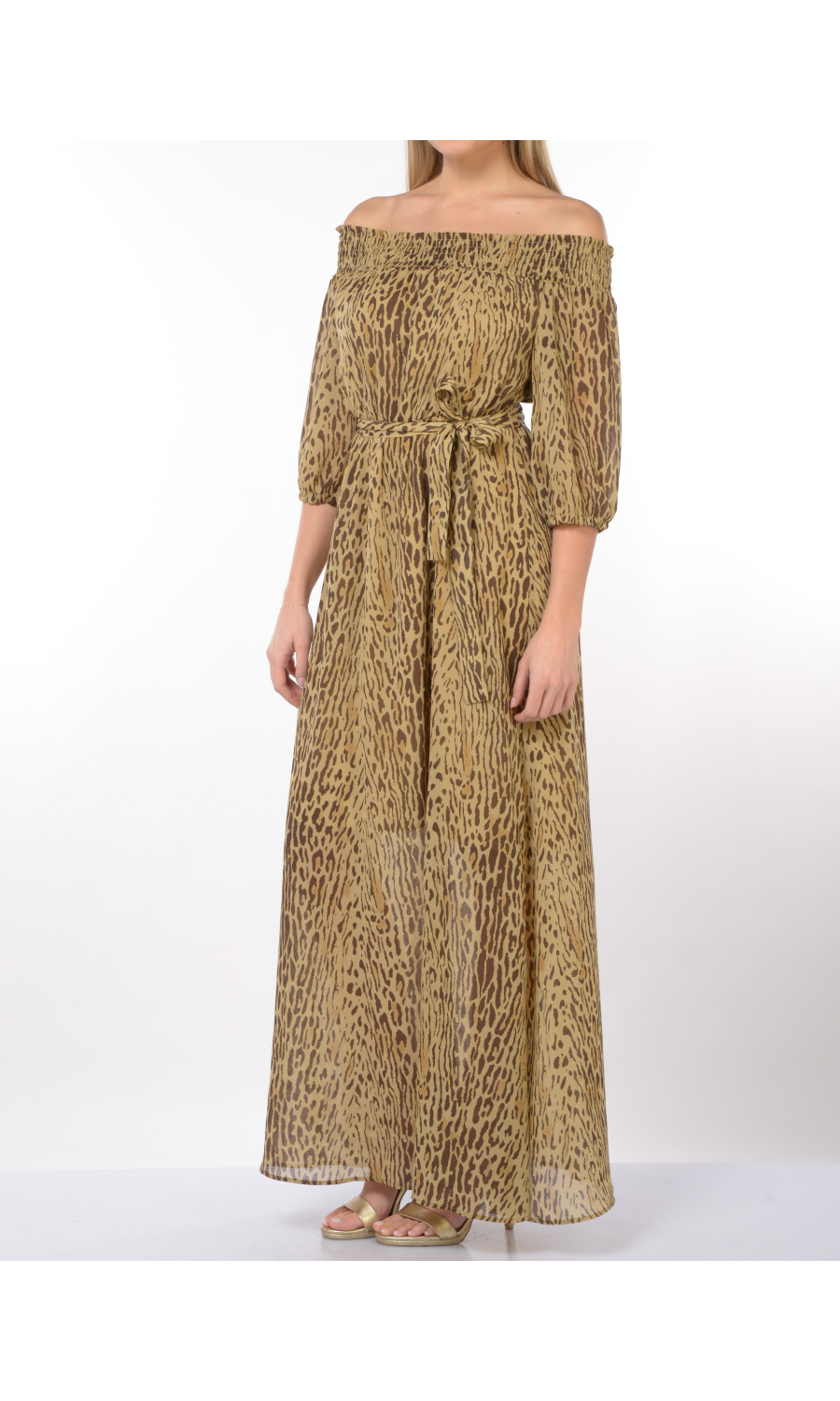 abito lungo da donna Liu Jo animalier con scollo omerale