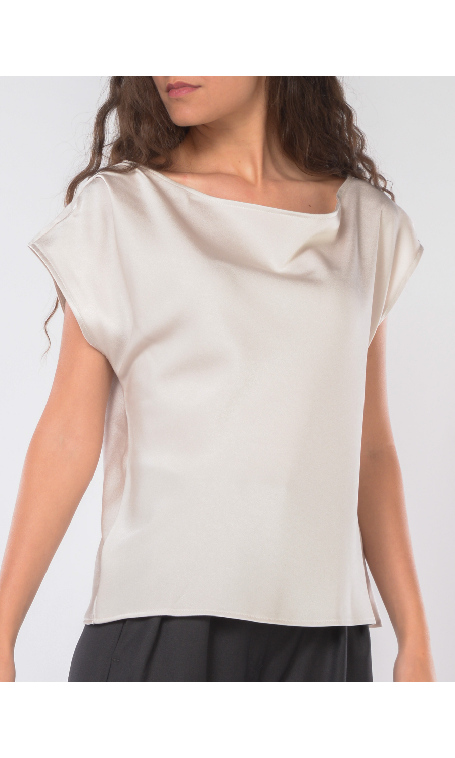 blusa da donna Marella effetto raso con scollo asimmetrico