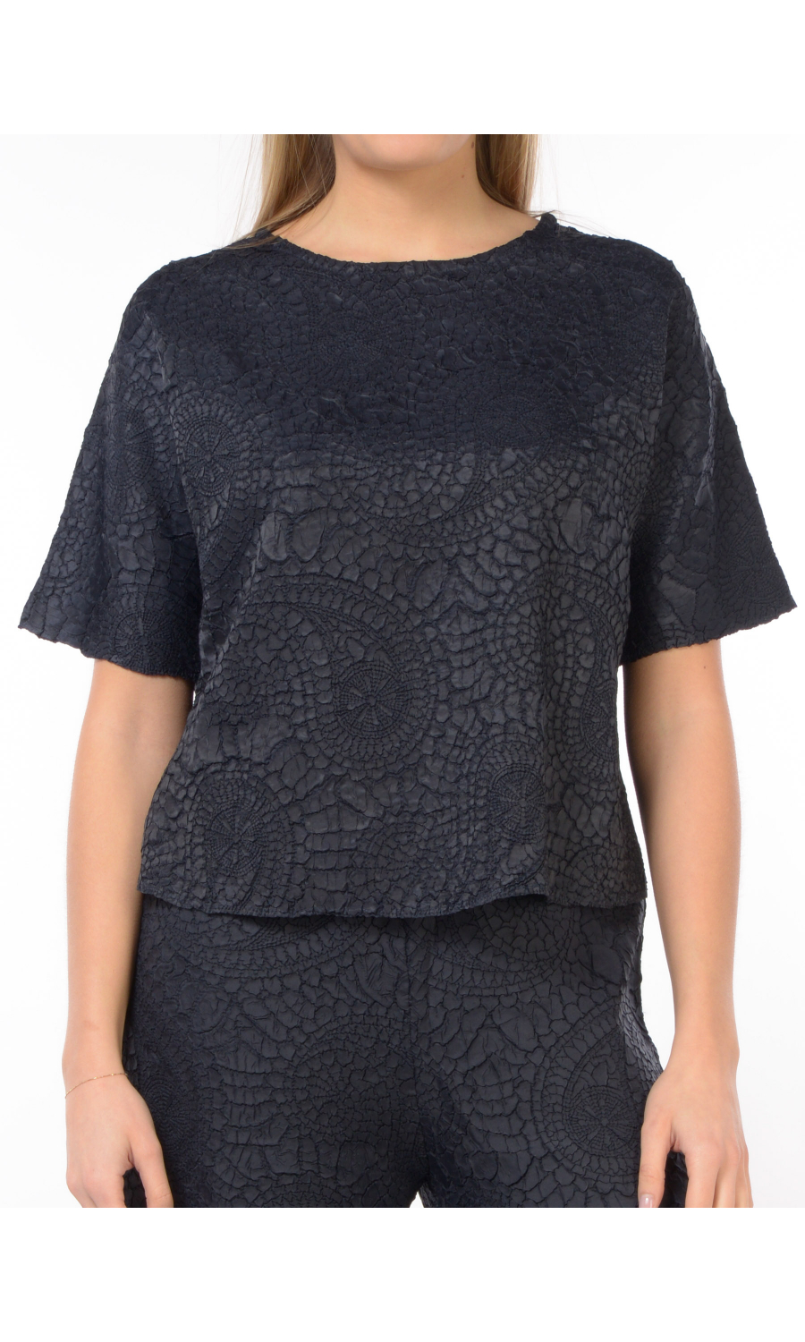 blusa da donna Meimeij a manica corta a fantasia jacquard
