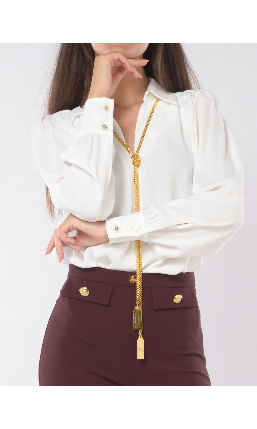 camicia da donna Elisabetta Franchi in georgette con collana a catena