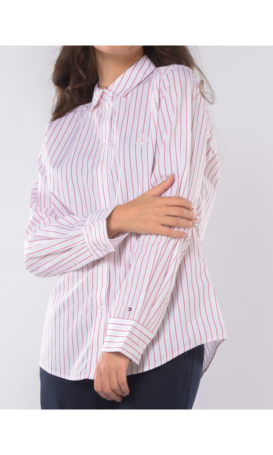 camicia da donna Tommy Hilfiger a righe con ricamo