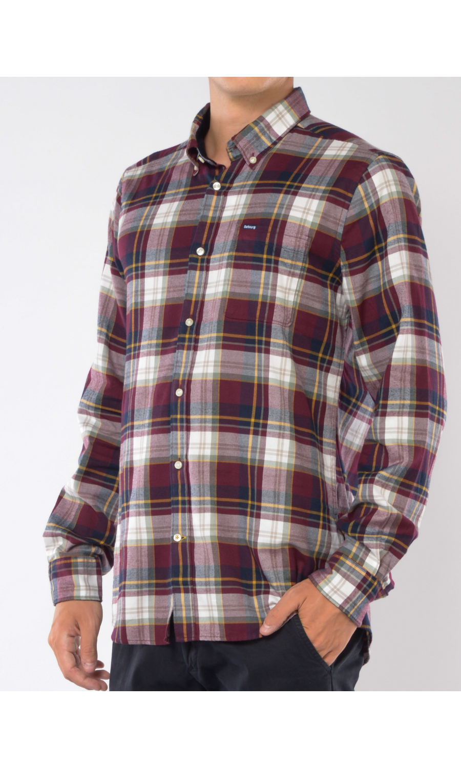 camicia da uomo Barbour a quadri con logo