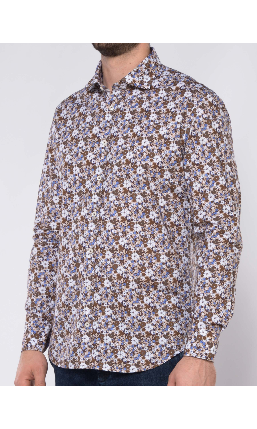 camicia da uomo Bastoncino a fiori con collo francese