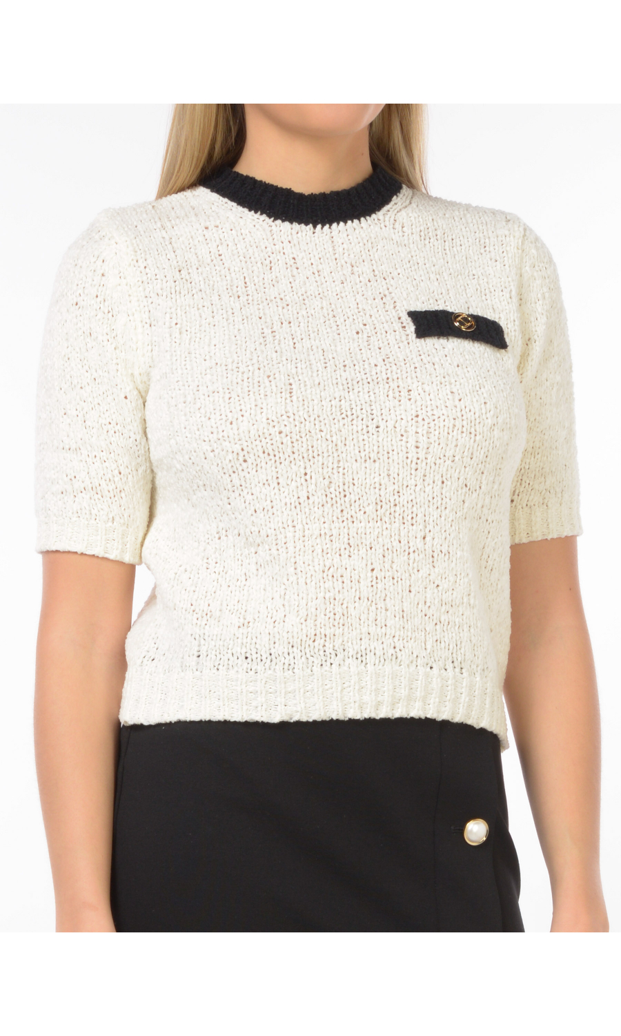 maglia da donna Twinset a manica corta con profili a contrasto