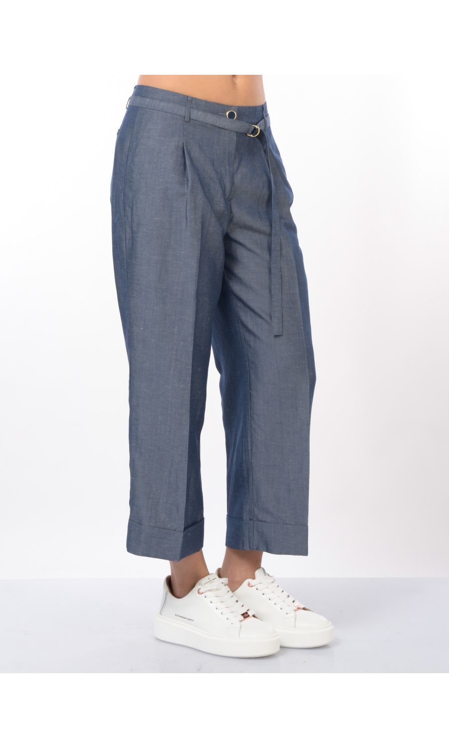 pantalone da donna Liu Jo ampio e cropped in misto lino effetto denim