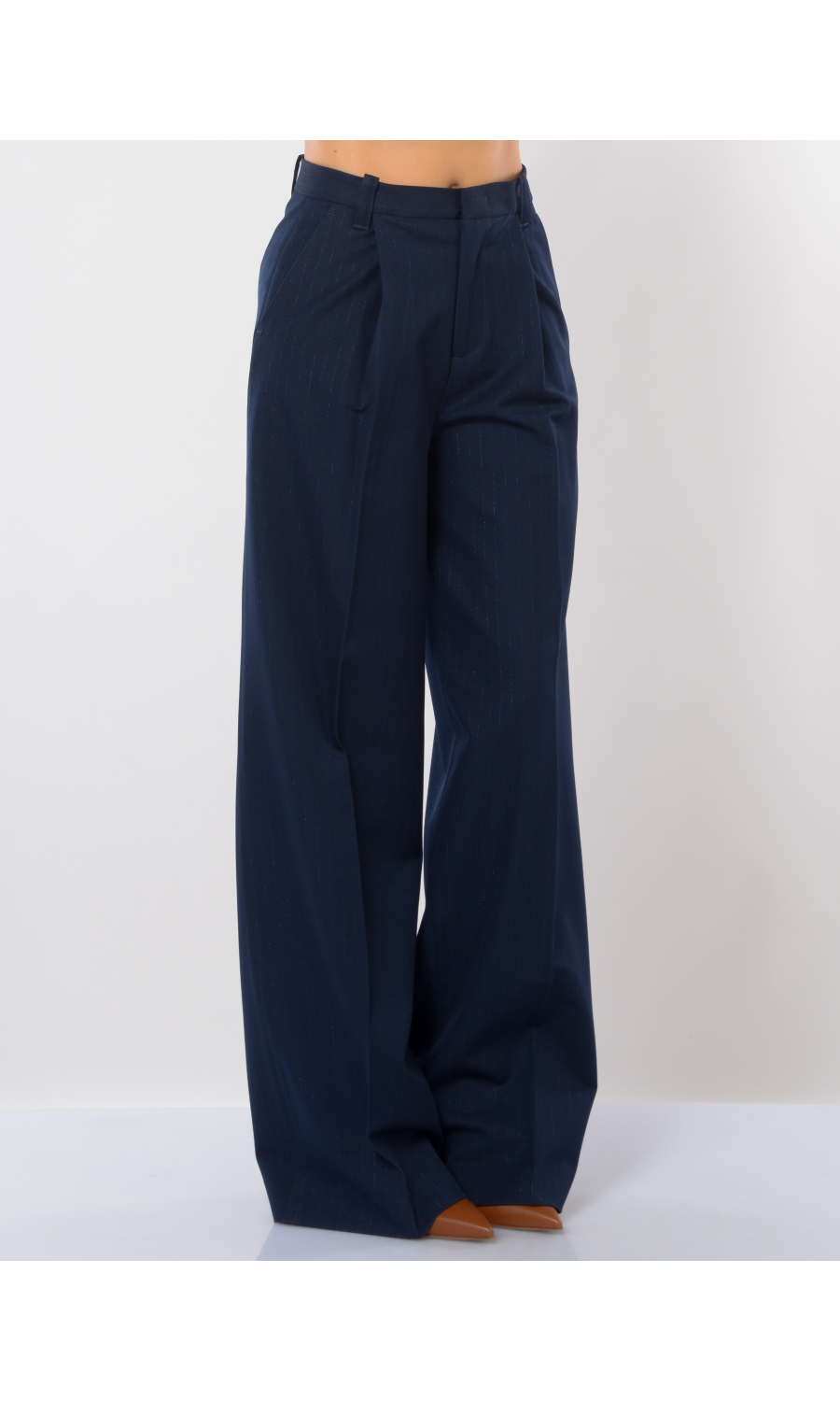 pantalone da donna Twinset ampio in gessato lurex