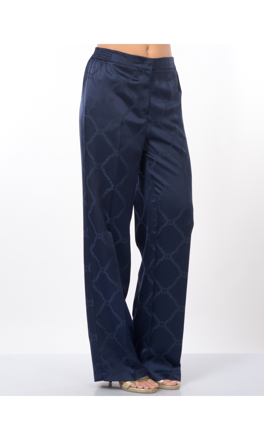pantalone da donna Twinset effetto raso a fantasia catena