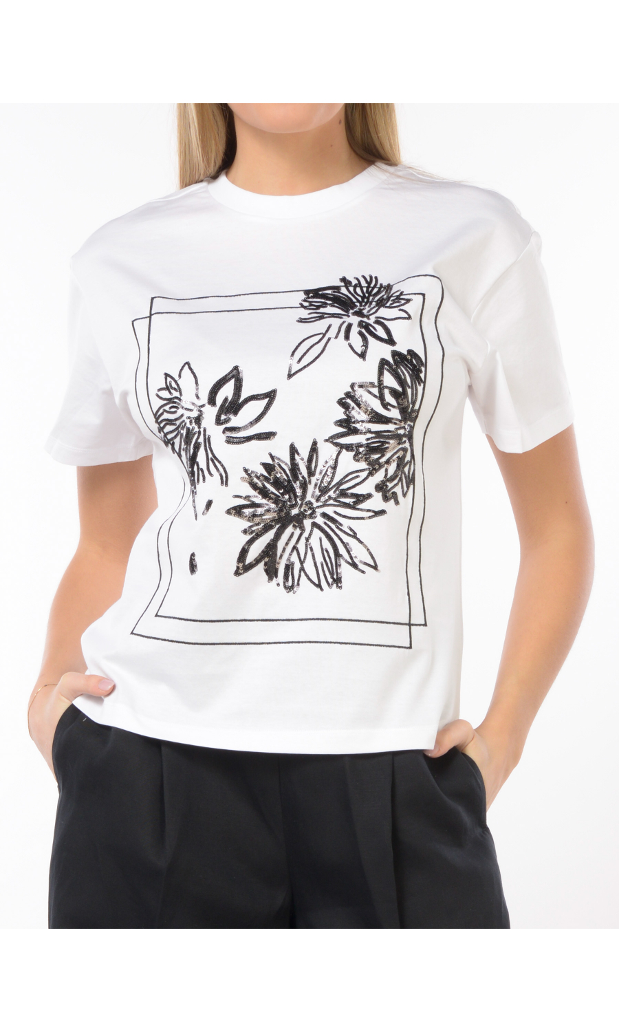 t Shirt da donna Twinset con ricami e applicazioni di paillettes