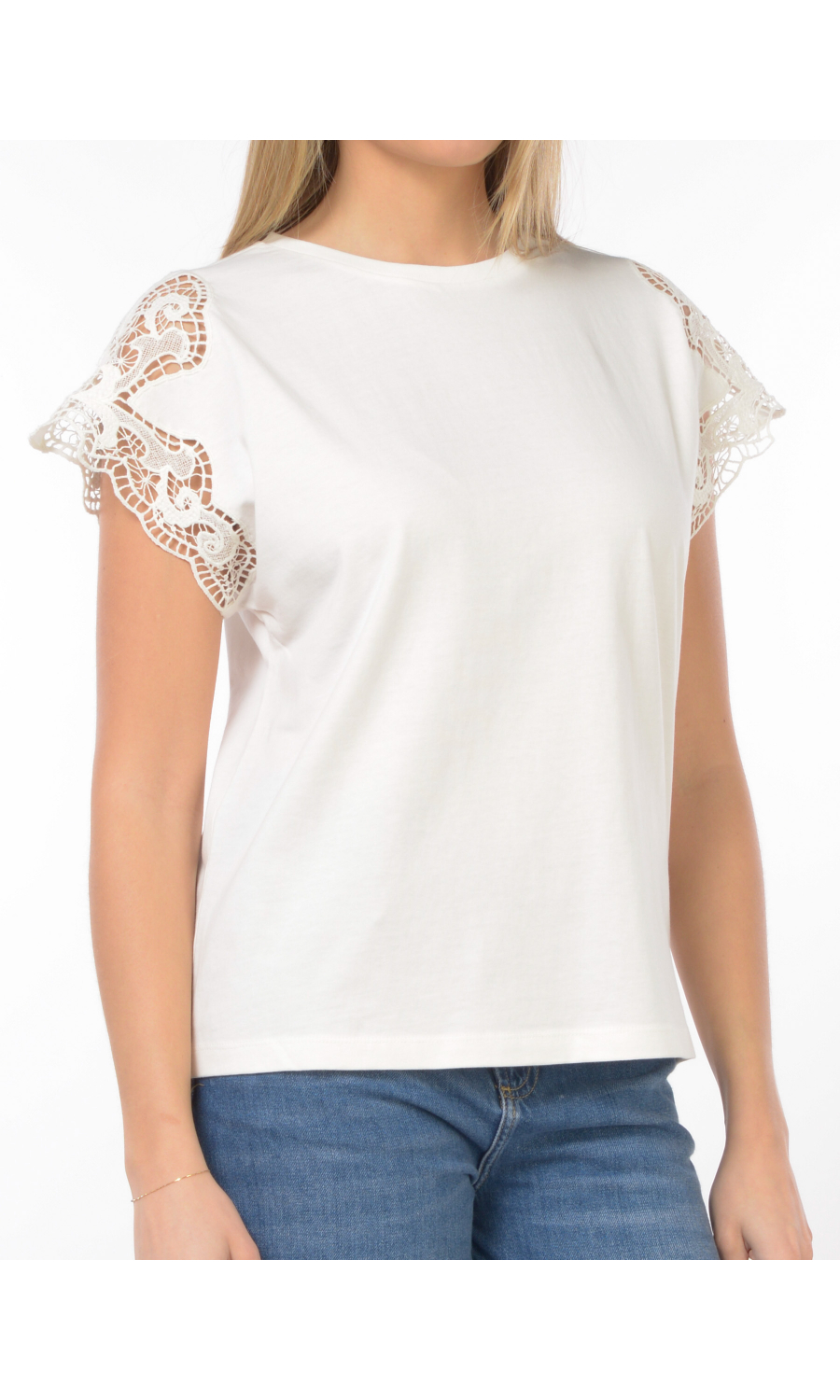 t Shirt da donna Twinset con manica ad aletta in pizzo