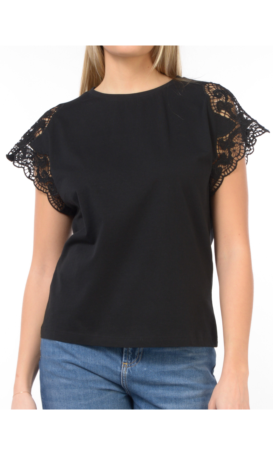 t Shirt da donna Twinset con manica ad aletta in pizzo
