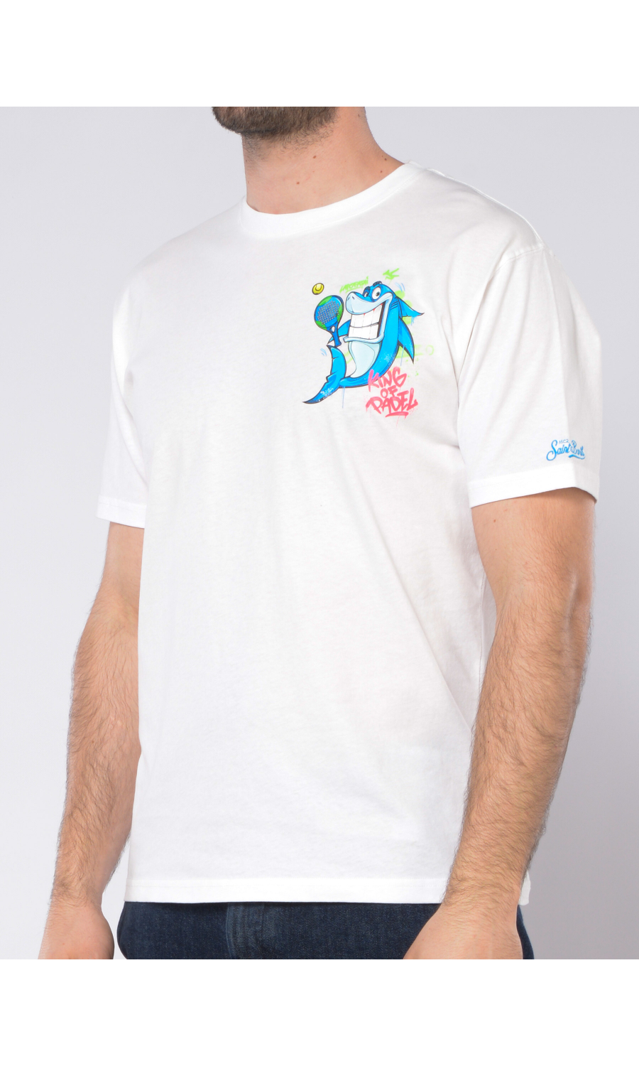 t Shirt da uomo Mc2 Saint Barth CPT Shark Padel con maxi stampa