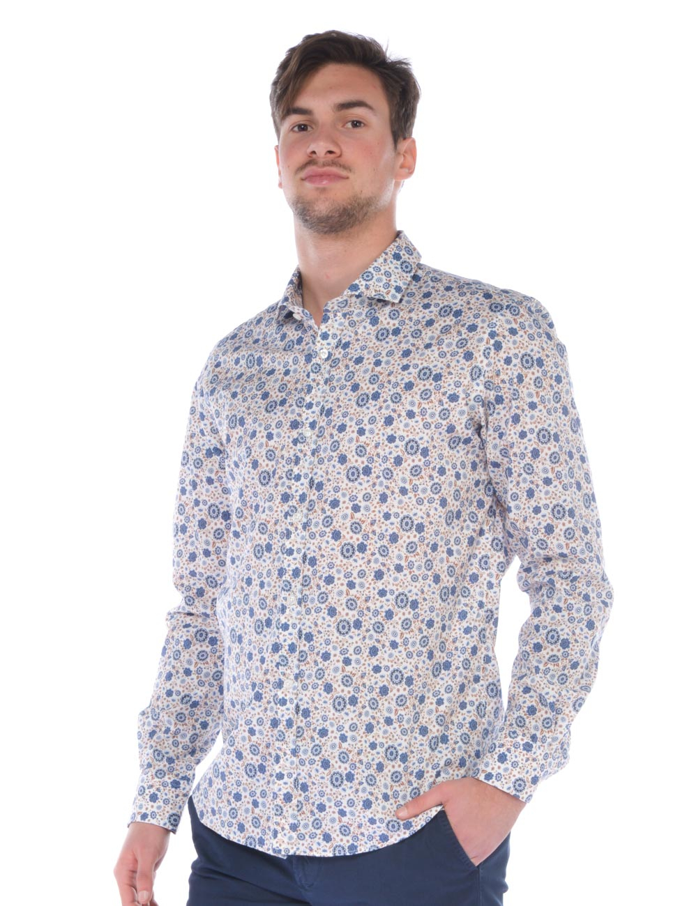 Camicia da uomo Qb24 a fantasia collo francese - CFC0110811003