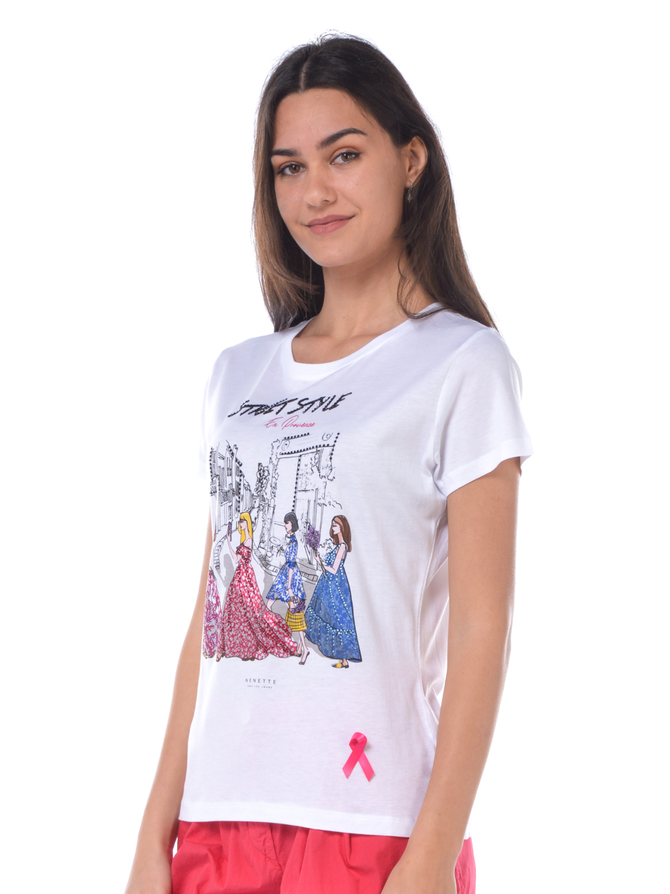 T-shirt donna Nenette in cotone con strass Bianco