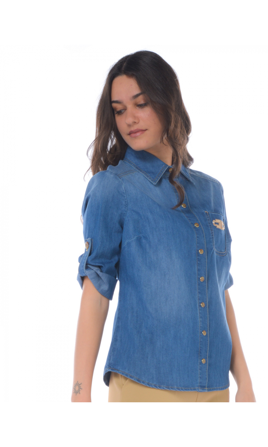Camicia da donna Elisabetta Franchi in denim con logo CJ17S21E2