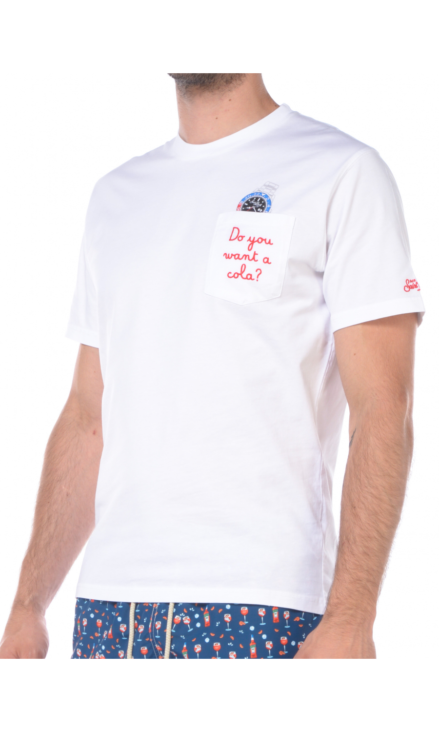 T Shirt da uomo Mc2 Saint Barth Want a Watch con taschino AUSTIN 01N