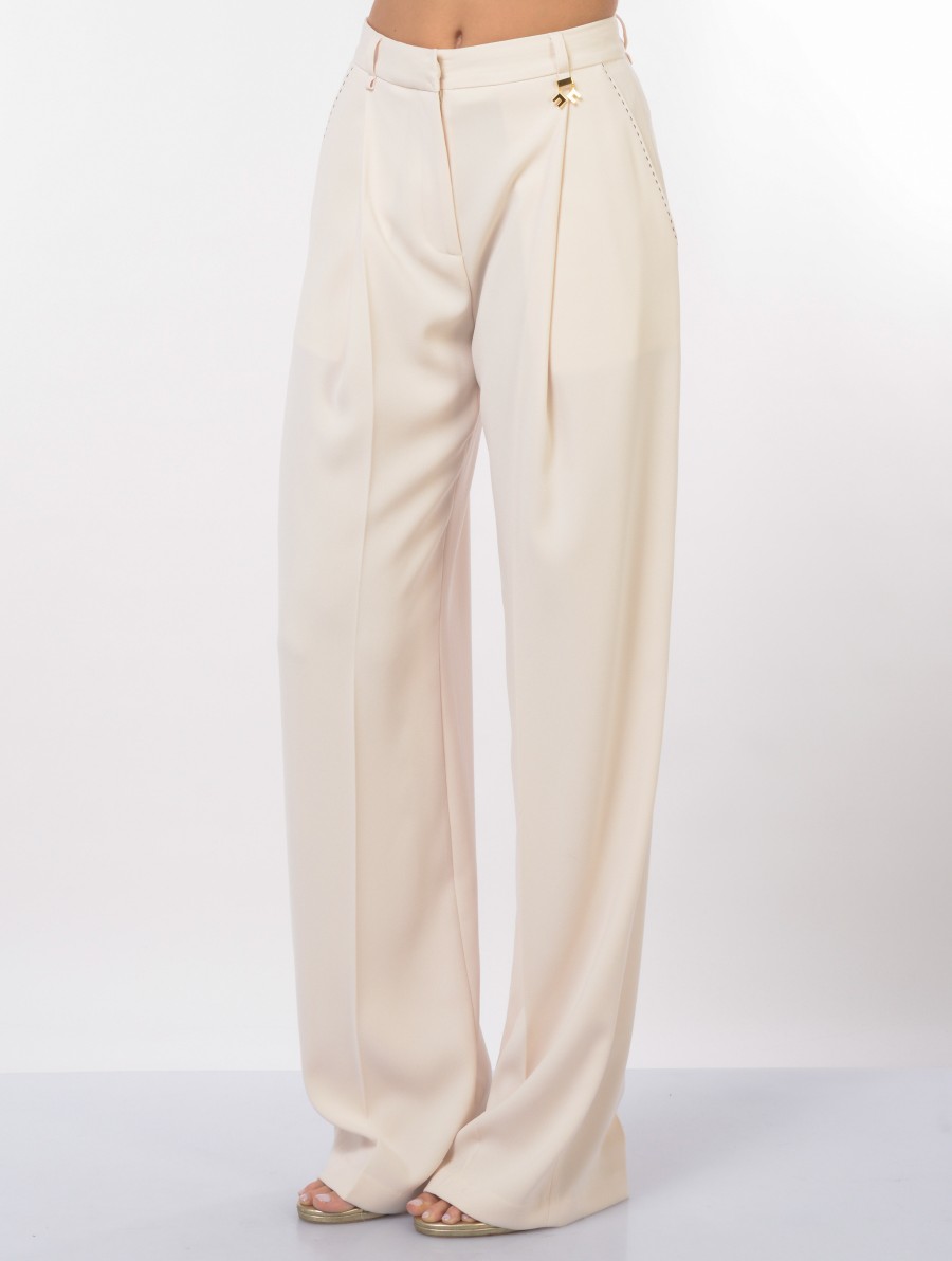 pantalone da donna Elisabetta Franchi con pieghe e impunture a contrasto