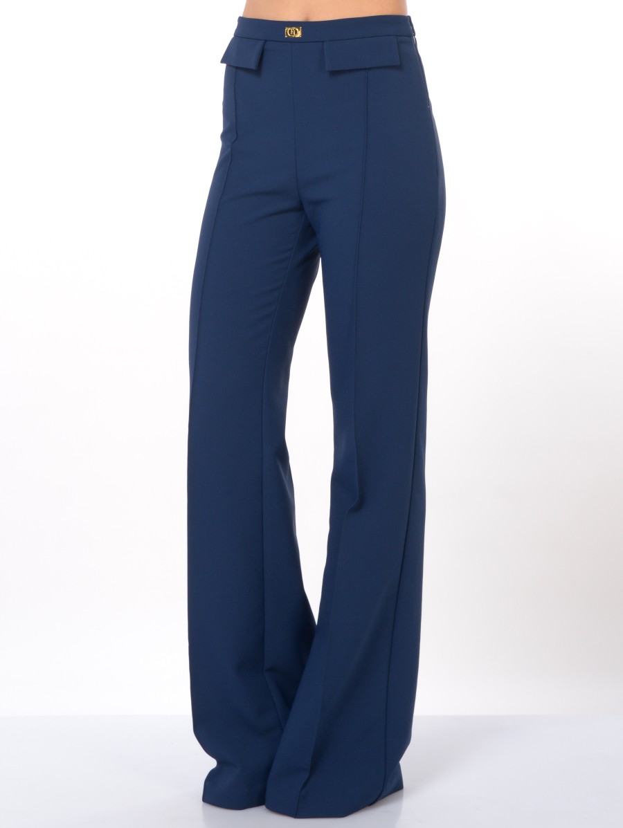 pantalone da donna Elisabetta Franchi ampio Essentials con pattine